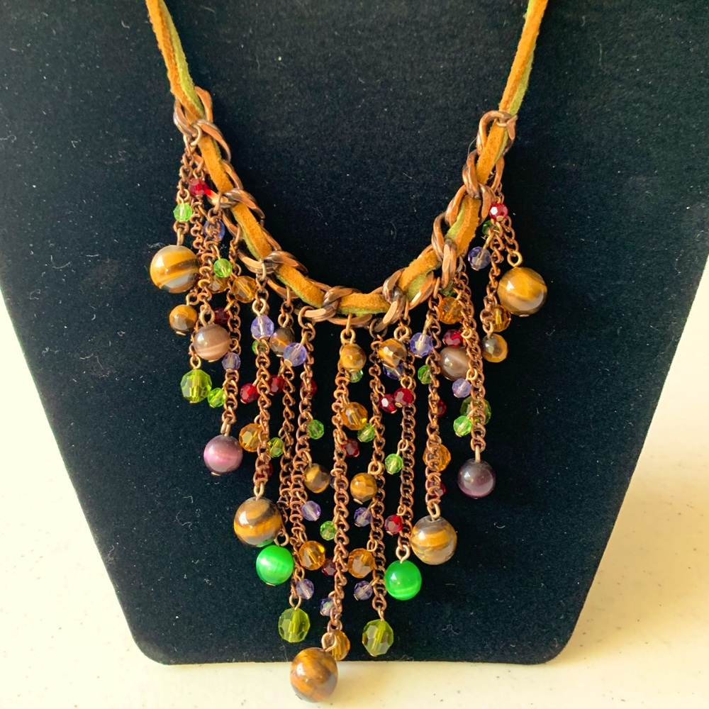 Fifth Avenue Collection multi-colored bead and leather necklace